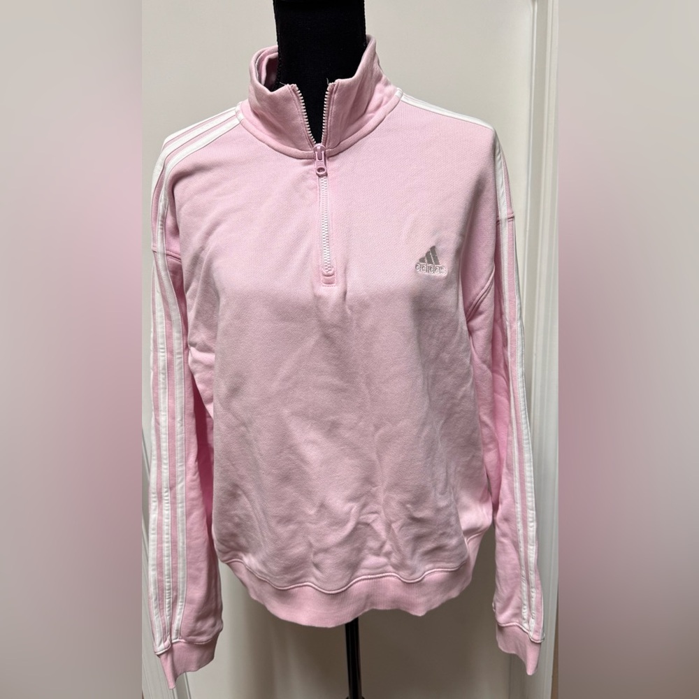 adidas Pink Half-Zip Sweatshirt with White Stripes